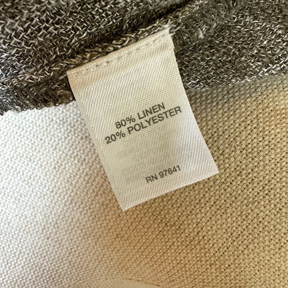 J Jill/Pure Jill olive green/cream textured linen split neck kimono top. Sz L - Picture 8 of 8